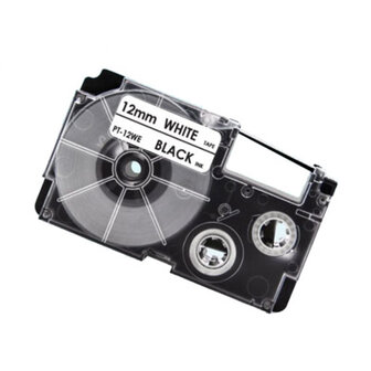 Casio XR-12WE Tape Zwart op Wit 12mm.