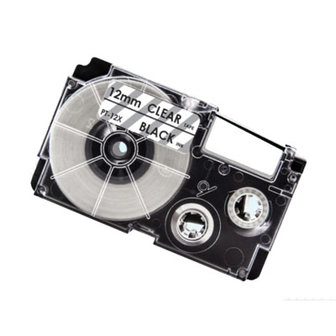 Casio XR-12X Tape Zwart op Transparant 12mm.