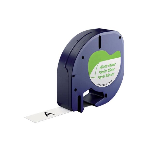 Dymo LetraTag tape 12mm. zwart op wit papier