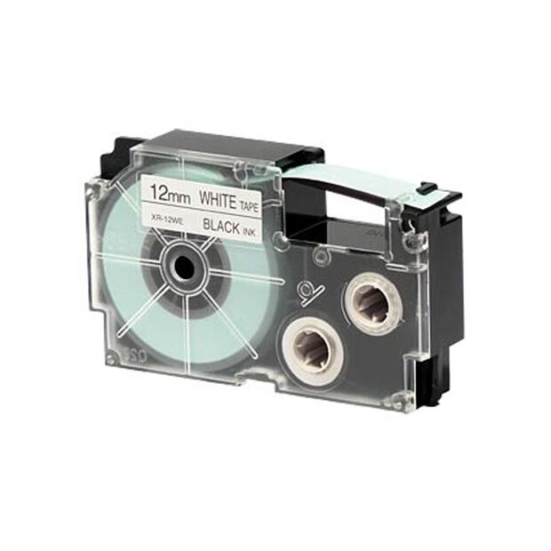 Casio XR-12WE Tape Zwart op Wit 12mm 