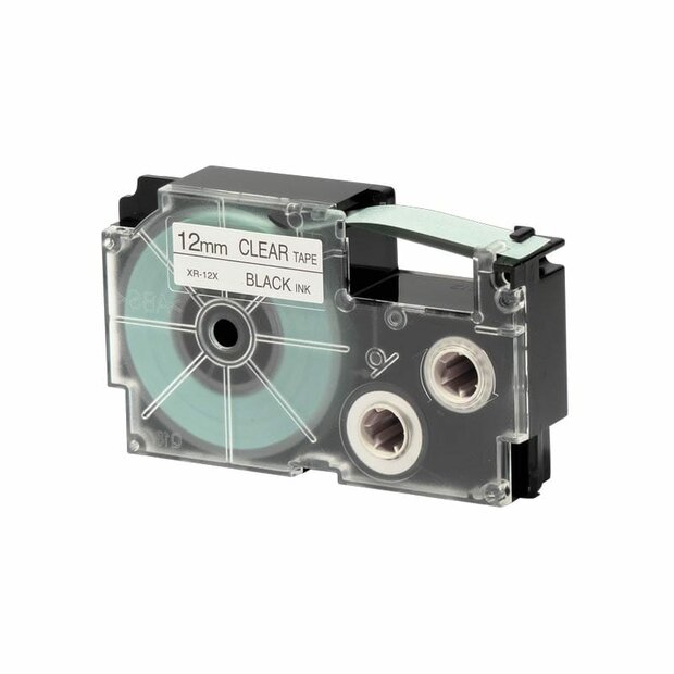 Casio XR-12X Tape Zwart op Transparant 12mm