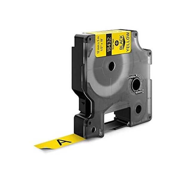 DYMO Rhino IND Lettertape (18432) Vinyl Zwart op Geel 12mm