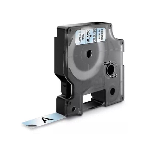 DYMO D1 Lettertape 45010 Zwart op Transparant 12mm