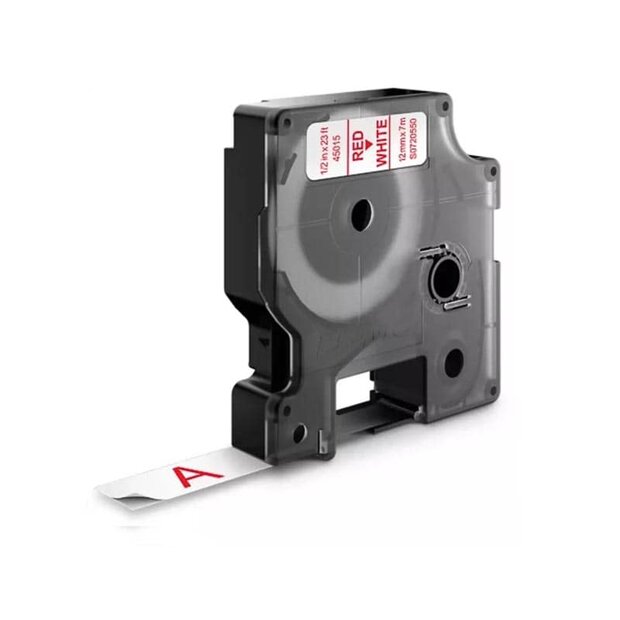 DYMO D1 lettertape 45015 (S0720550) rood op wit 12mm 