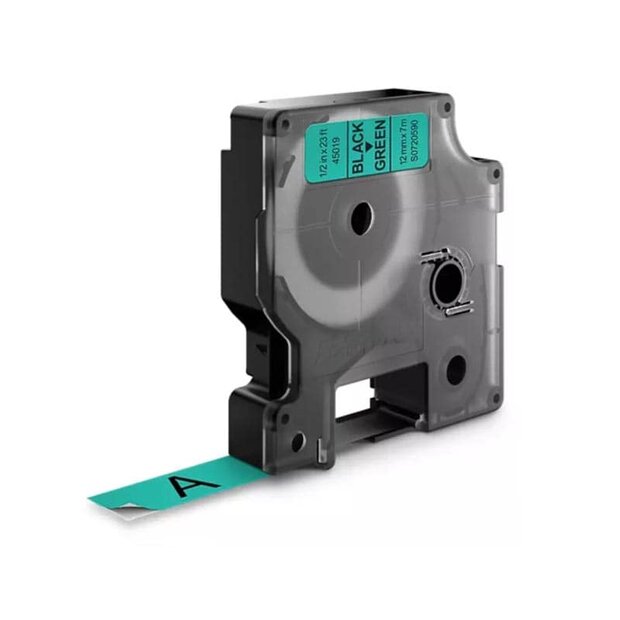 DYMO D1 Lettertape 45019 Zwart op Groen 12mm