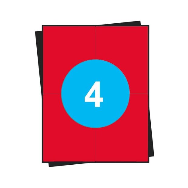 Huismerk A4 stickervellen, 4 per vel, rood, permanent, 104mm x 148mm 100 sheets