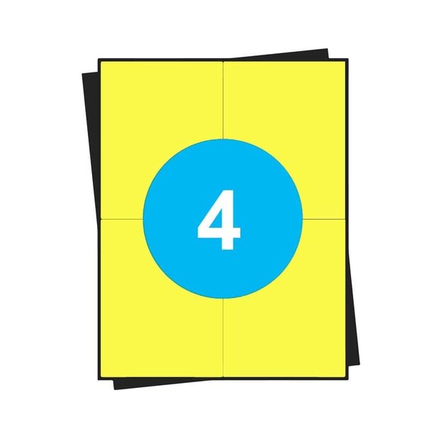 Huismerk A4 stickervellen, 4 per vel, geel, permanent, 104mm x 148mm 100 sheets
