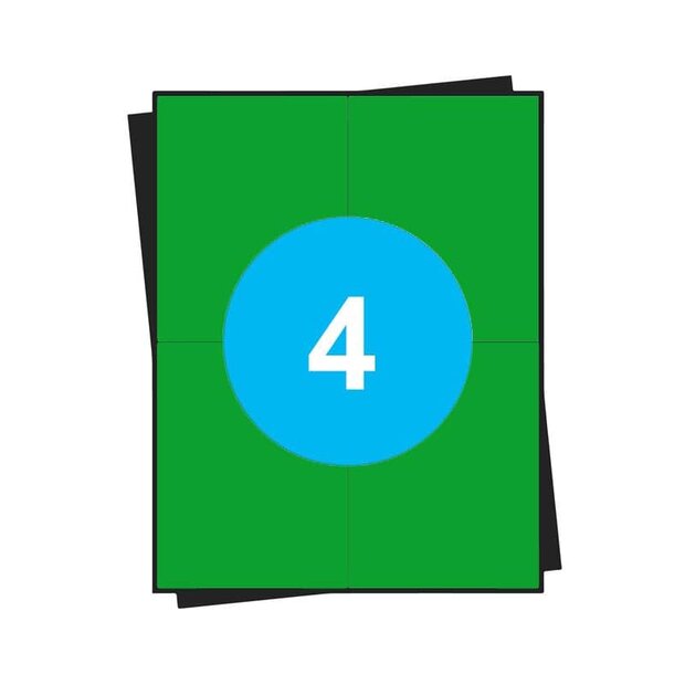 Huismerk A4 stickervellen, 4 per vel, groen, permanent, 104mm x 148mm 100 sheets