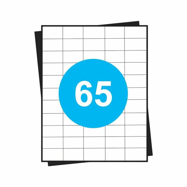 stickervellen, 65 per vel, wit, permanent, 38,1mm x 21,2mm 100 sheets